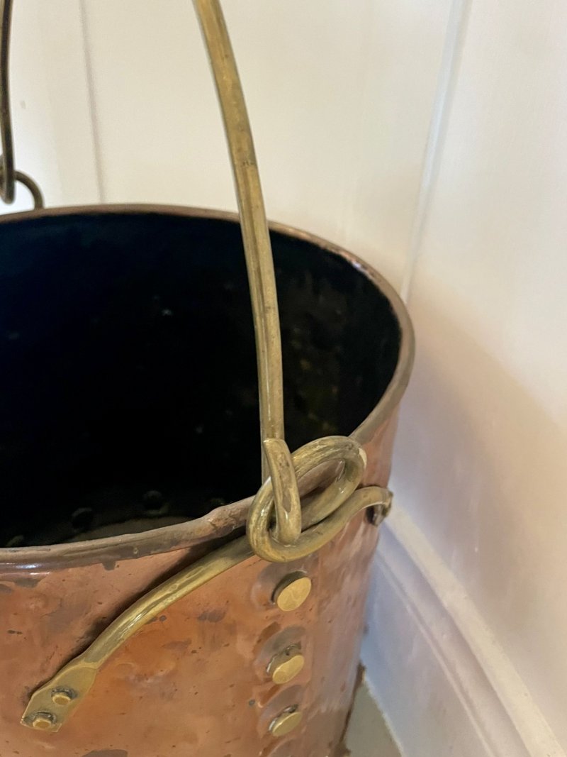 Antique Victorian Quality Brass and Copper Coal Bucket - Image 4